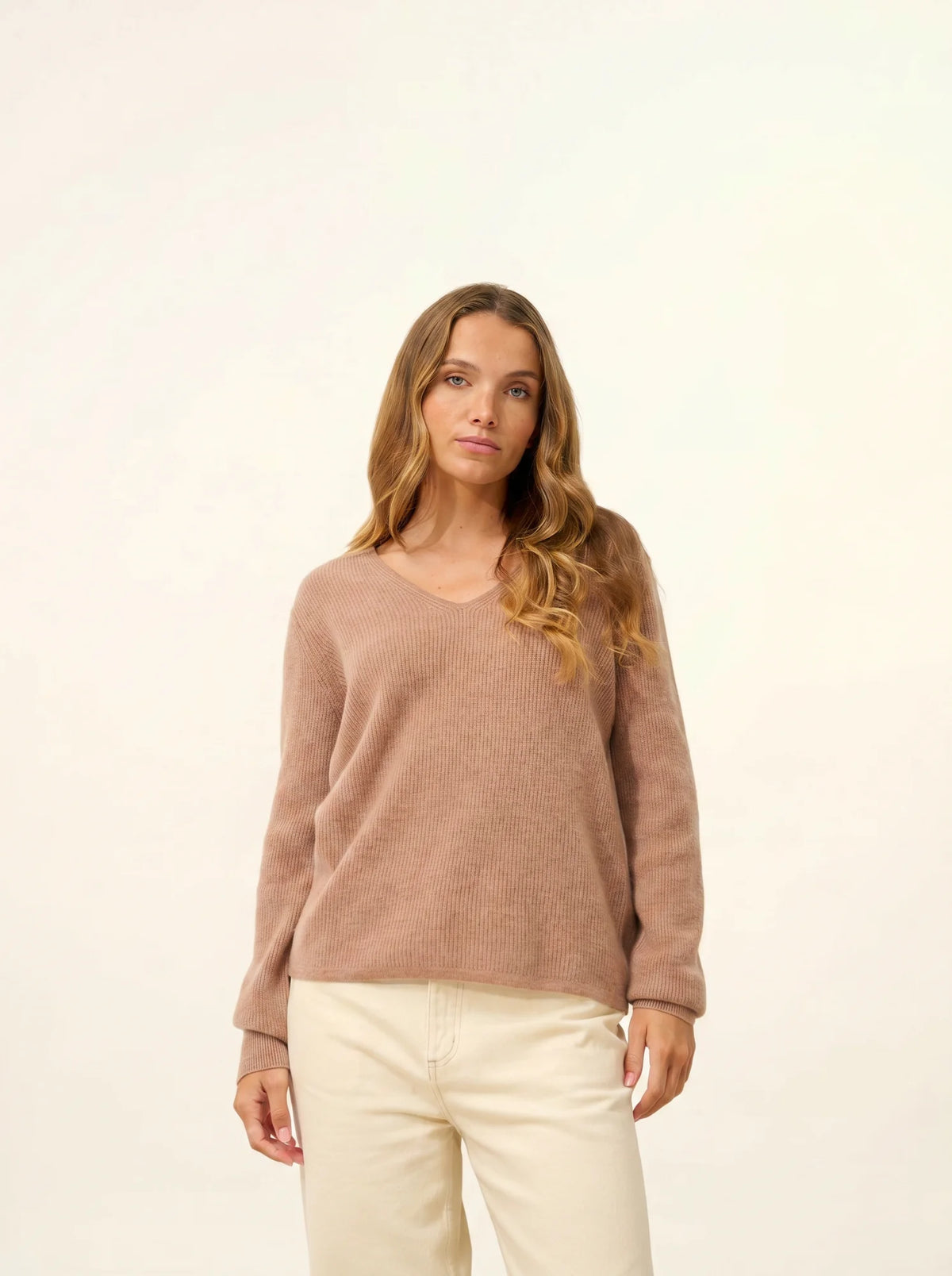 CIELORA Pull Col V Camel Chiné