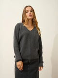 CIELORA Pullover V-Ausschnitt Anthrazit meliert