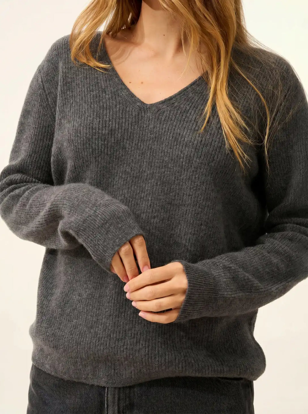 CIELORA Pullover V-Ausschnitt Anthrazit meliert
