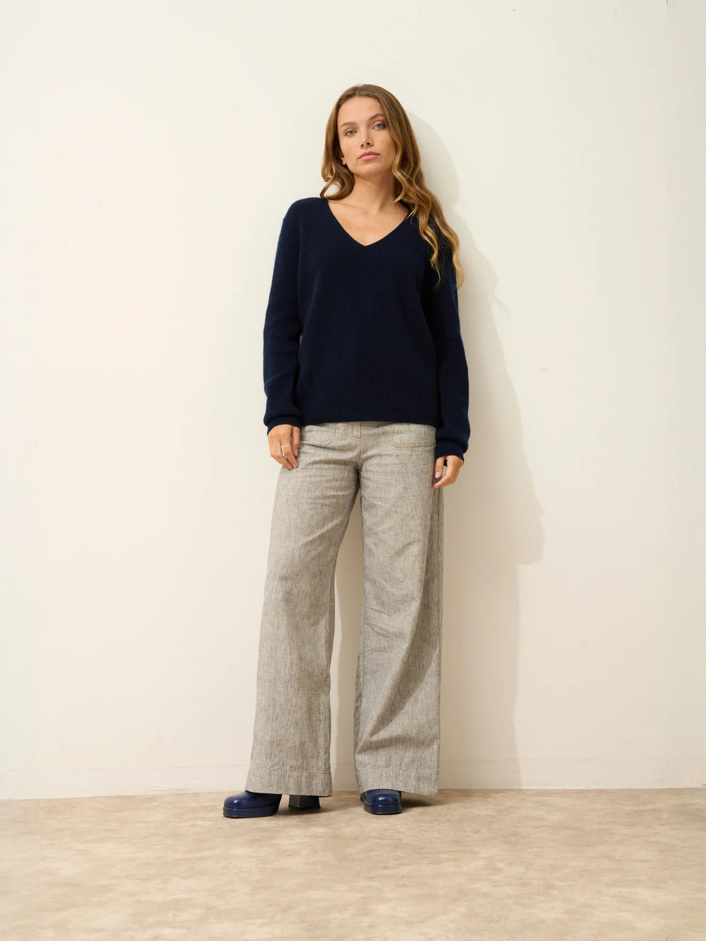 CIELORA Pullover V-Ausschnitt Marineblau