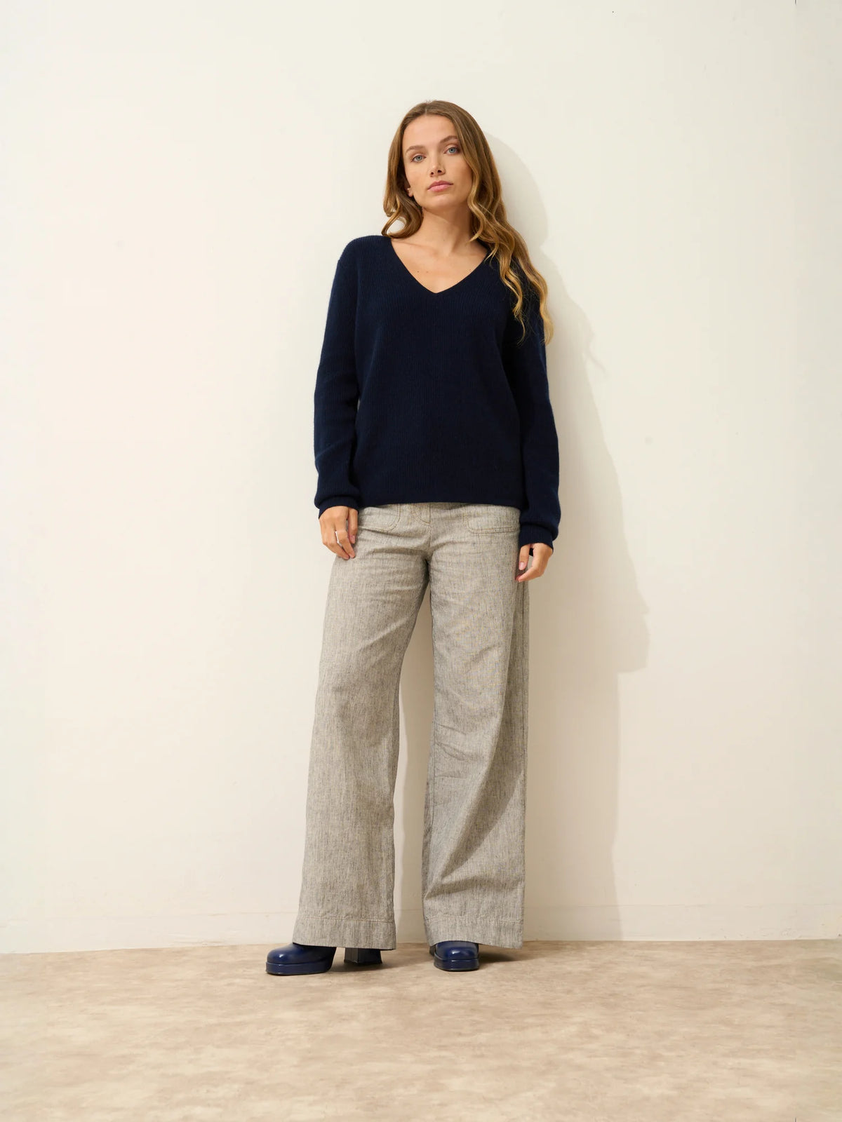 CIELORA Pullover V-Ausschnitt Marineblau