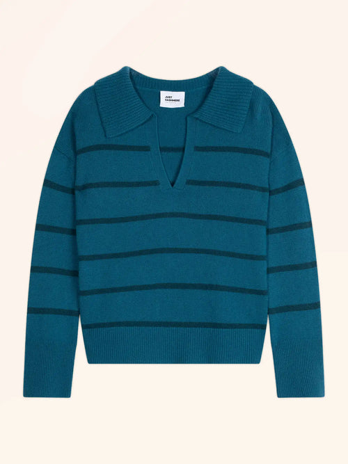 AMARISSE Polo V-Neck Crossover 4 Ply Peacock and Teal Green