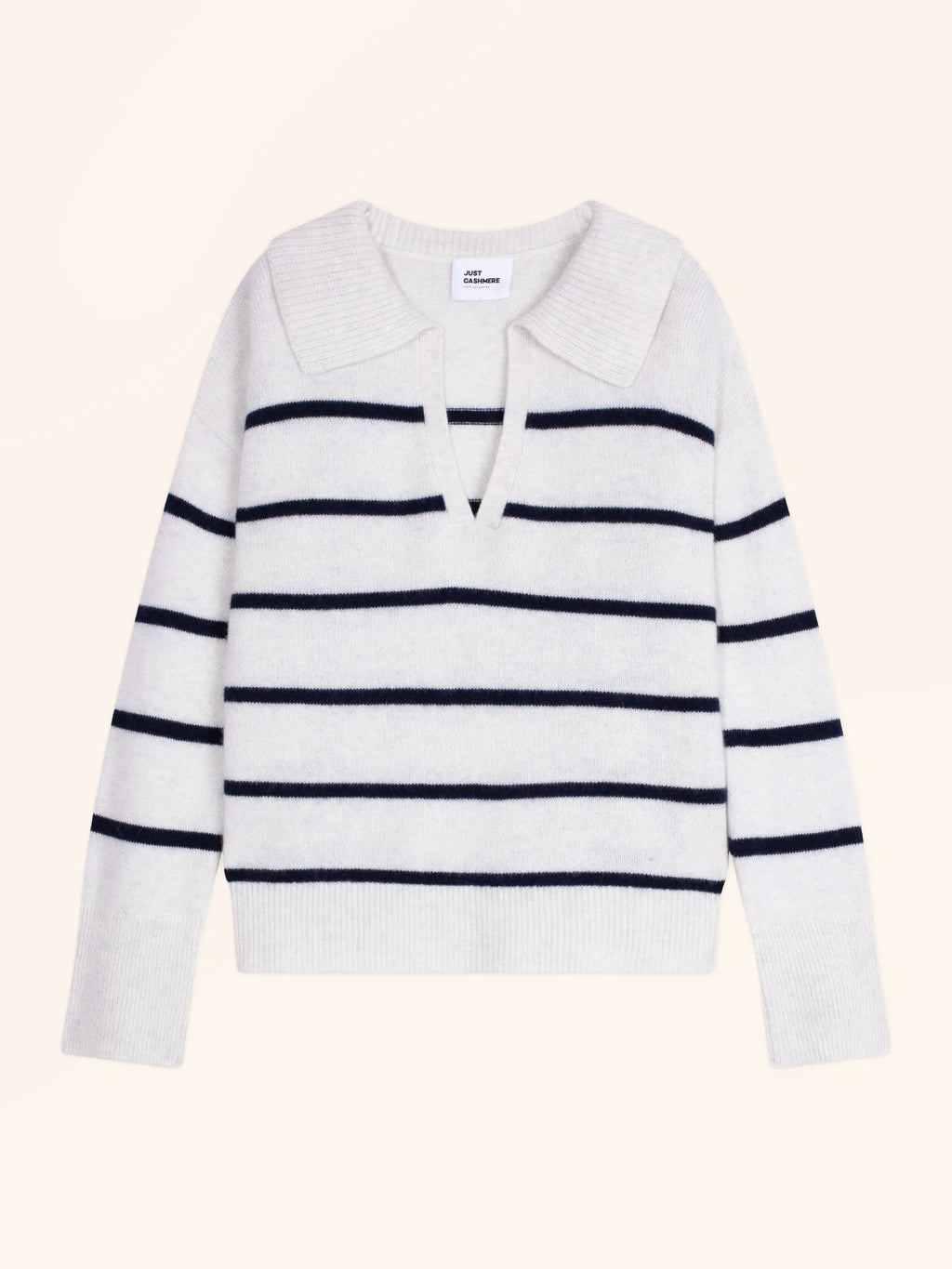 AMARISSE Polo Col V Croisé 4 Fils Blanc Chiné et Bleu Marine