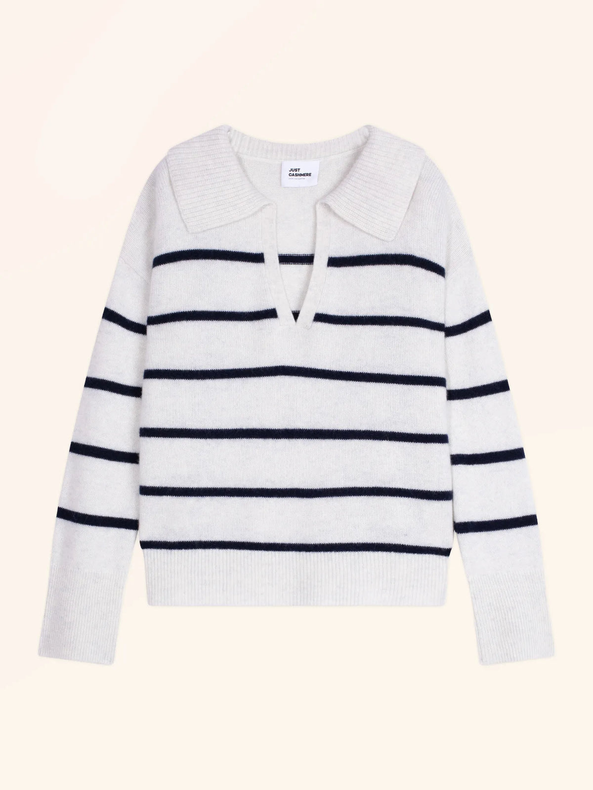 AMARISSE Polo Col V Croisé 4 Fils Blanc Chiné et Bleu Marine