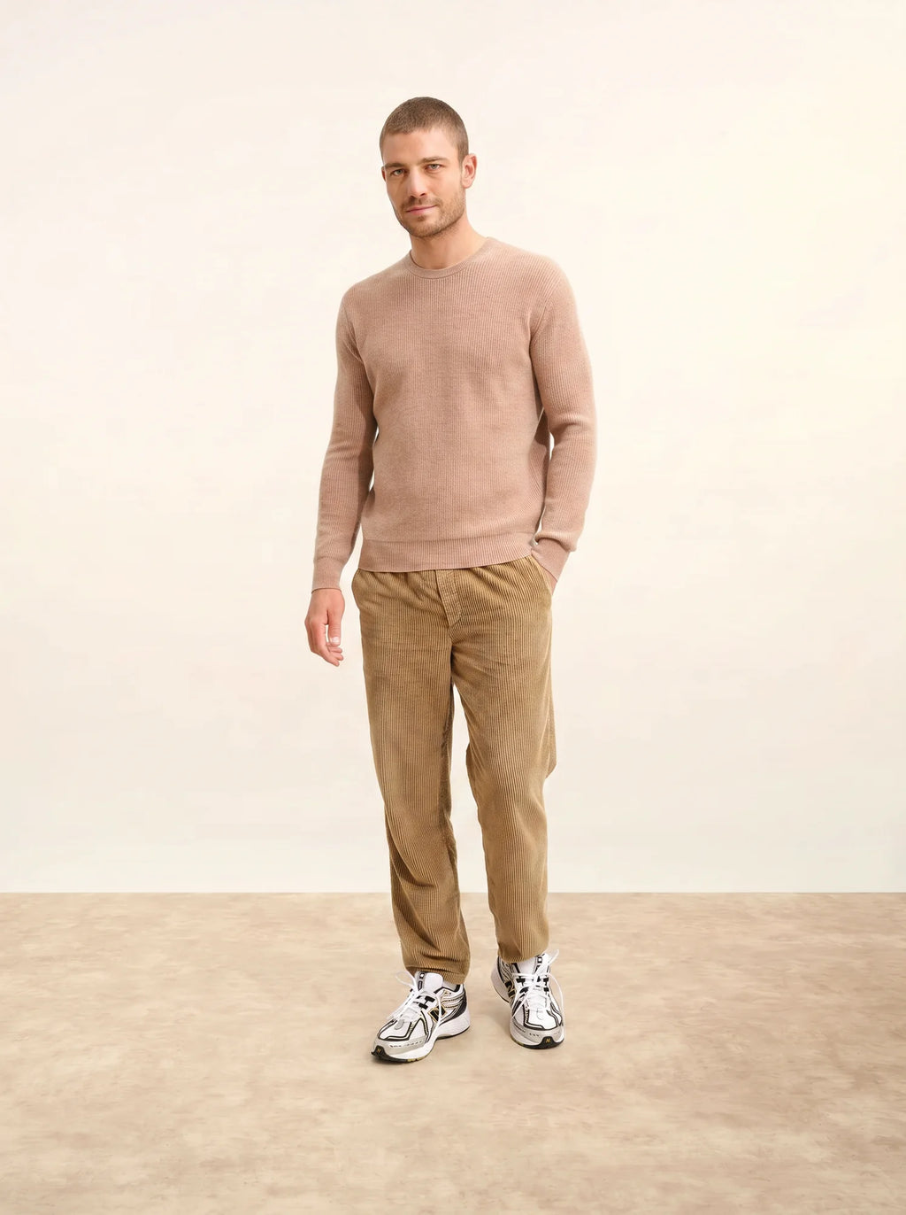 BRENNAN Pull Col Rond Camel Chiné