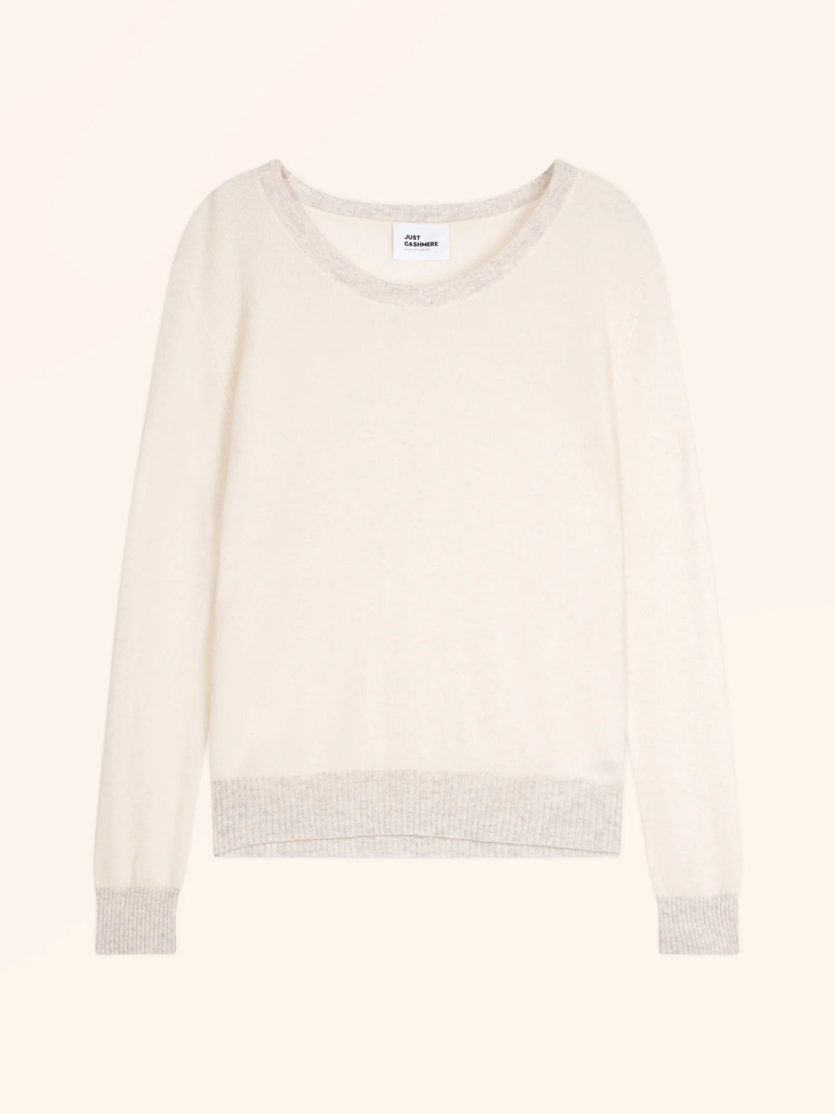 FLORÉA Sweater Boat Neck Heather Pearl Grey and Ivory