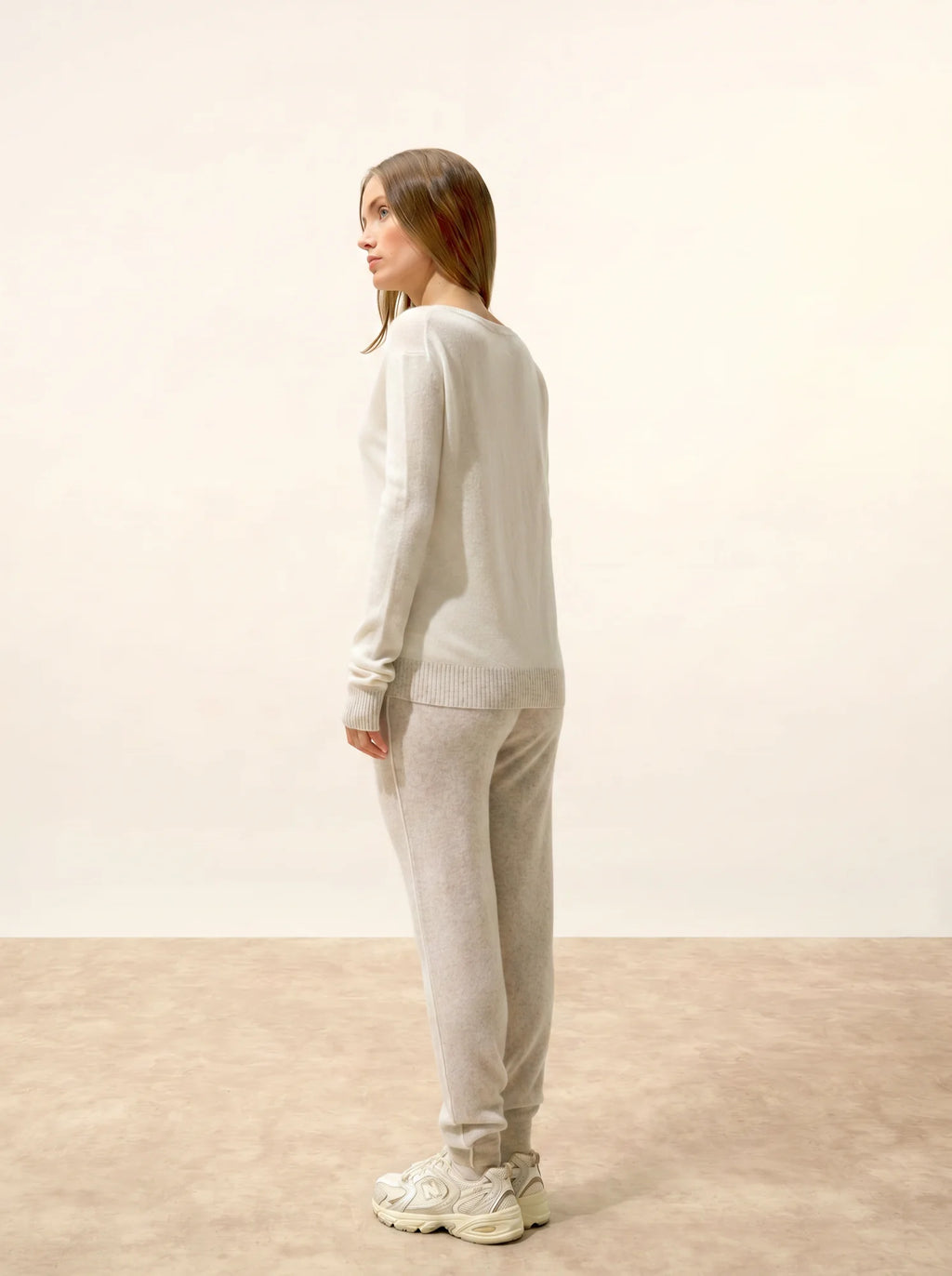 FLORÉA Sweater Boat Neck Heather Pearl Grey and Ivory