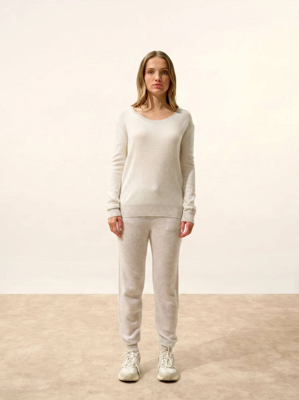 FLORÉA Sweater Boat Neck Heather Pearl Grey and Ivory