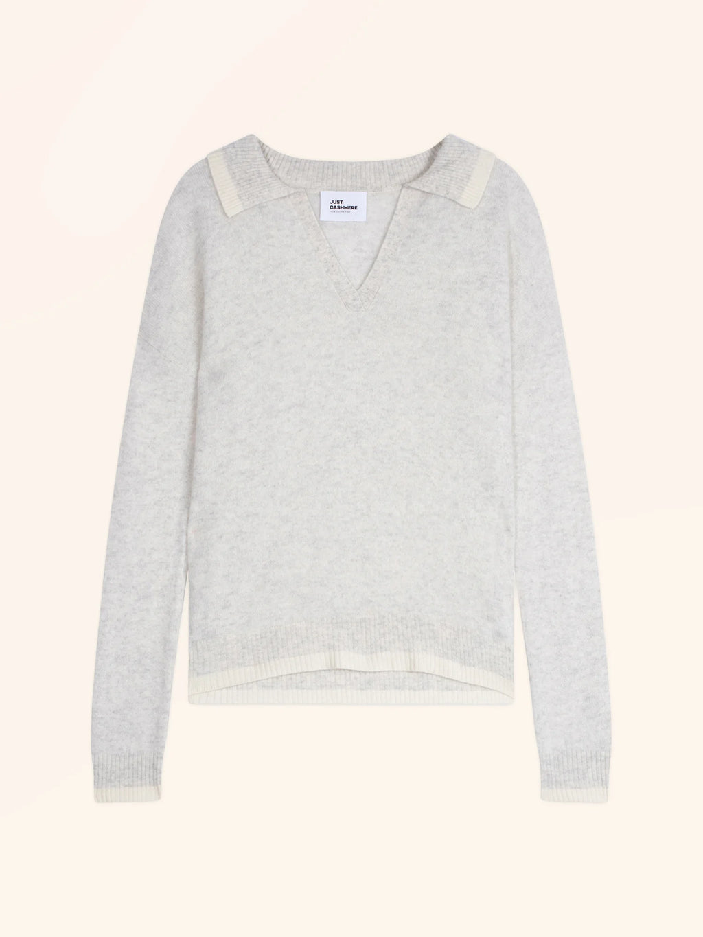 ÉOLIANE Polo V-Neck Crossover Heather Pearl Grey and Ivory