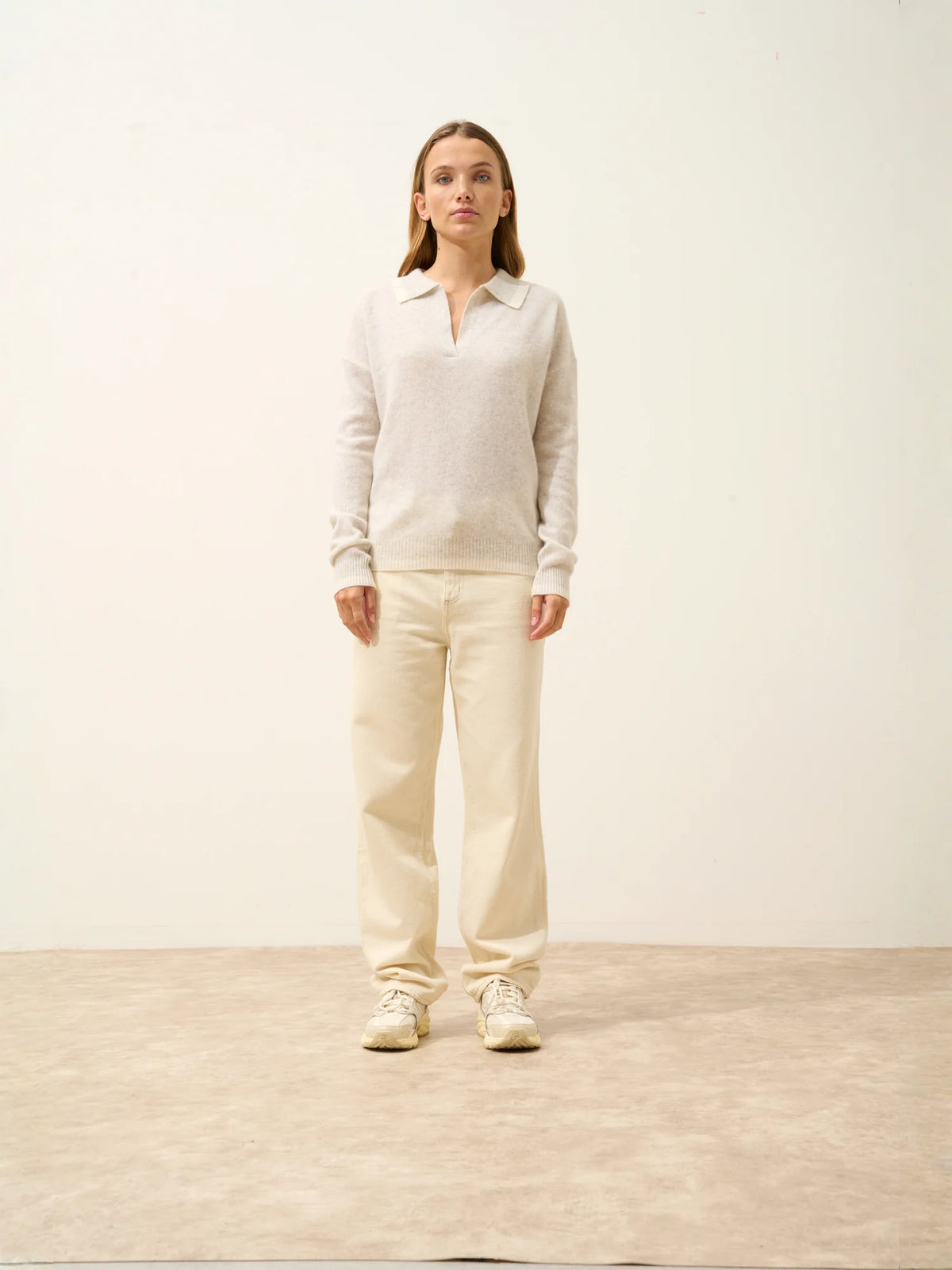 ÉOLIANE Polo V-Neck Crossover Heather Pearl Grey and Ivory