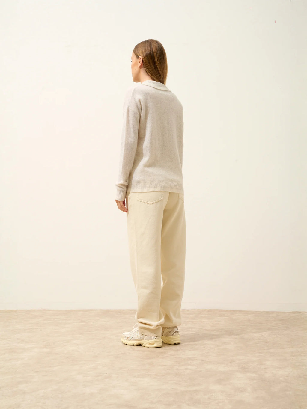 ÉOLIANE Polo V-Neck Crossover Heather Pearl Grey and Ivory