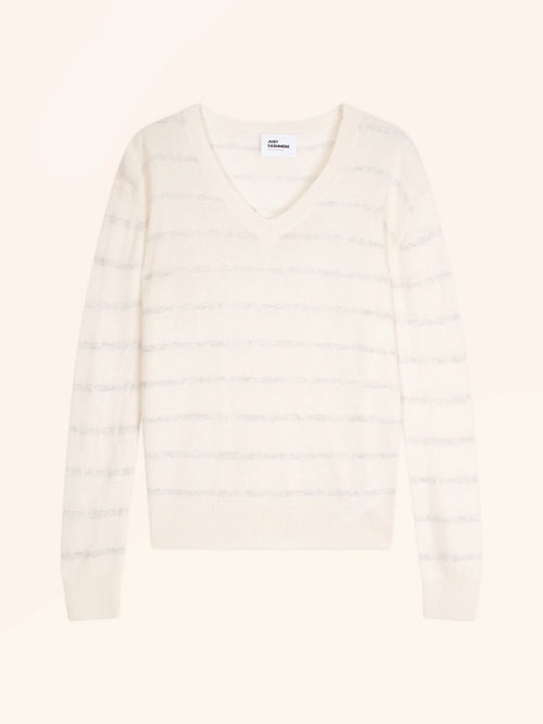 CÉLIMÉE Sweater V-Neck Heather Pearl Grey and Ivory