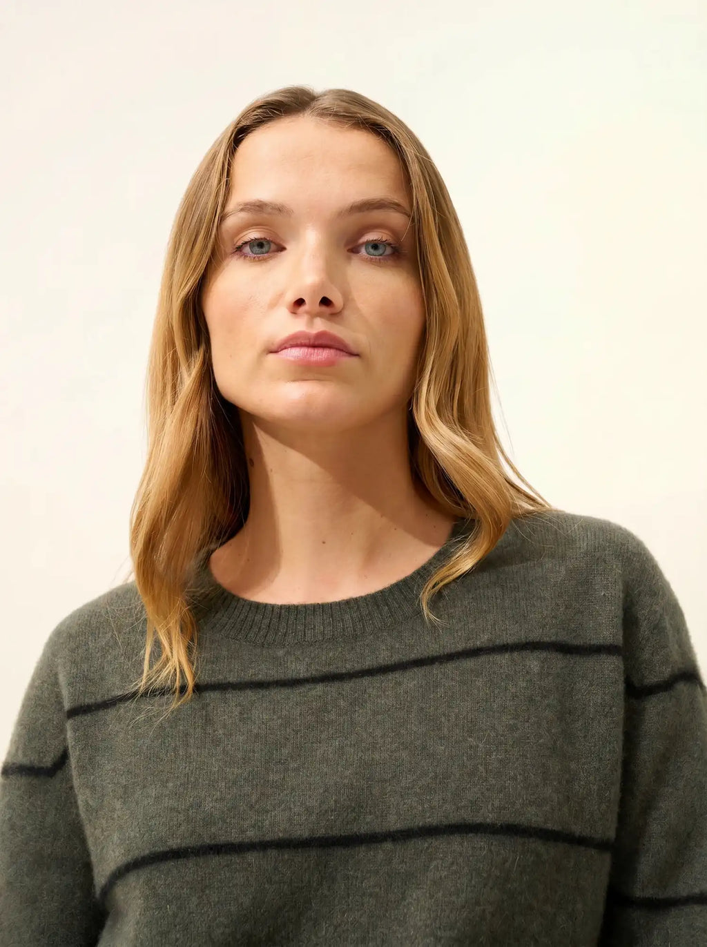 JENNY Sweater Boat Neck Heather Khaki and Black