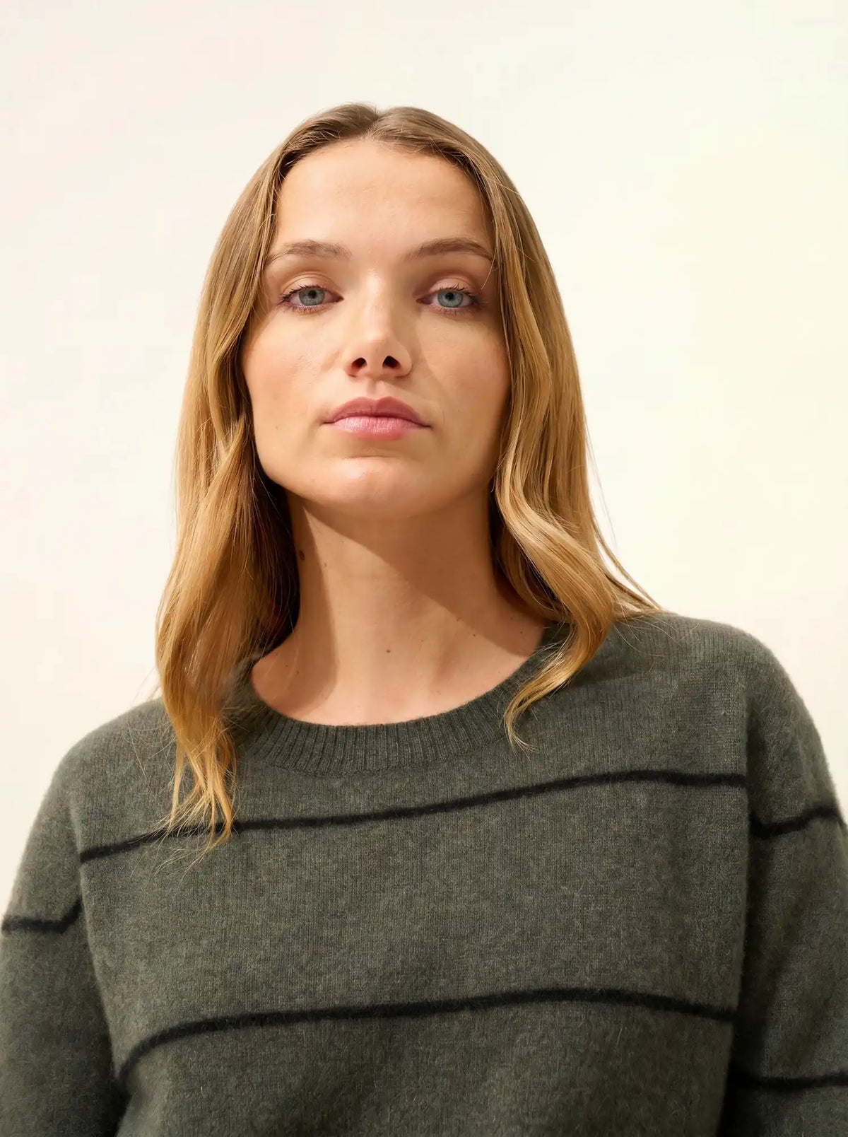 JENNY Sweater Boat Neck Heather Khaki and Black