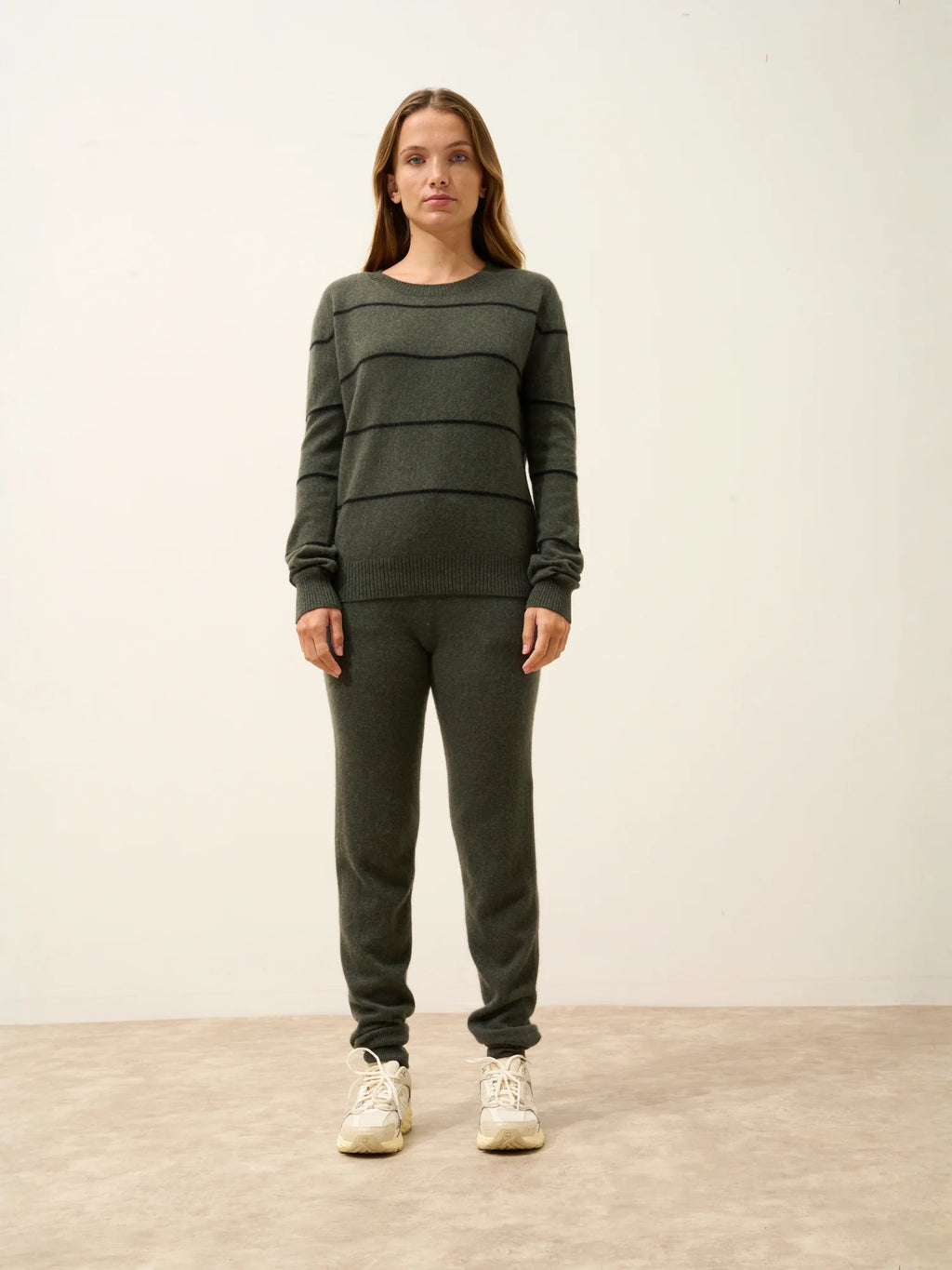 JENNY Sweater Boat Neck Heather Khaki and Black
