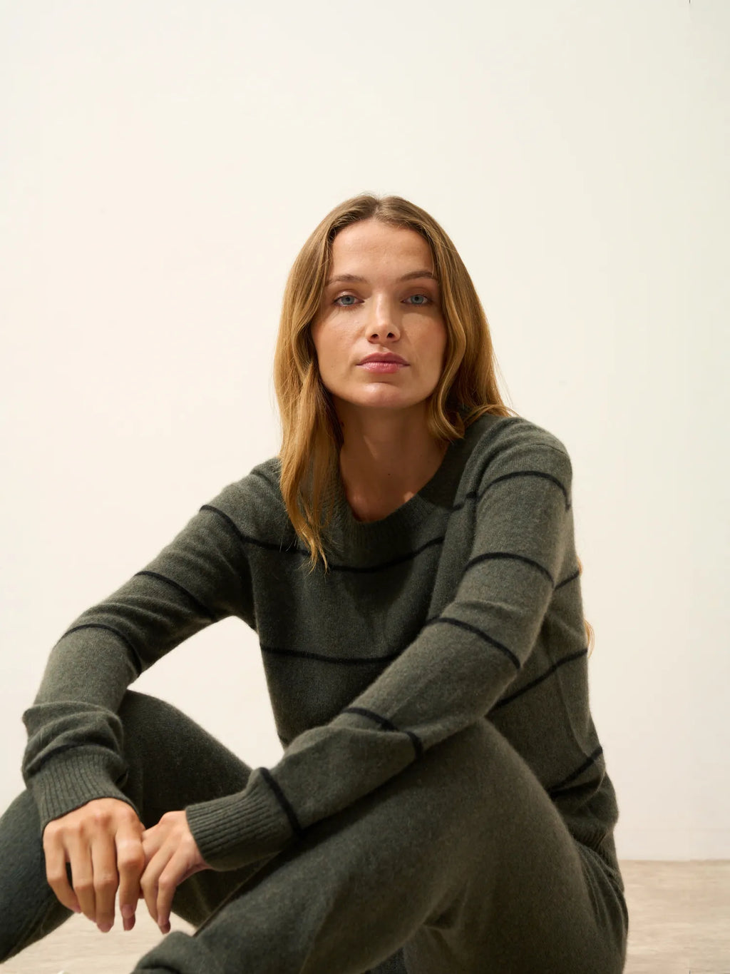 JENNY Sweater Boat Neck Heather Khaki and Black