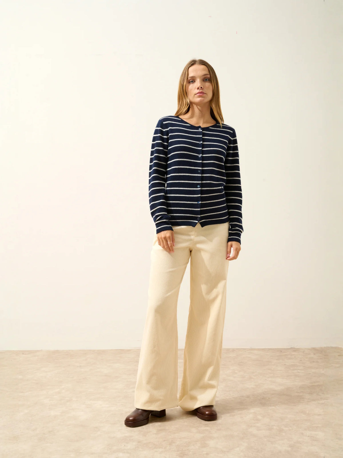 OPHELIA Cardigan Crew Neck Navy and Ivory