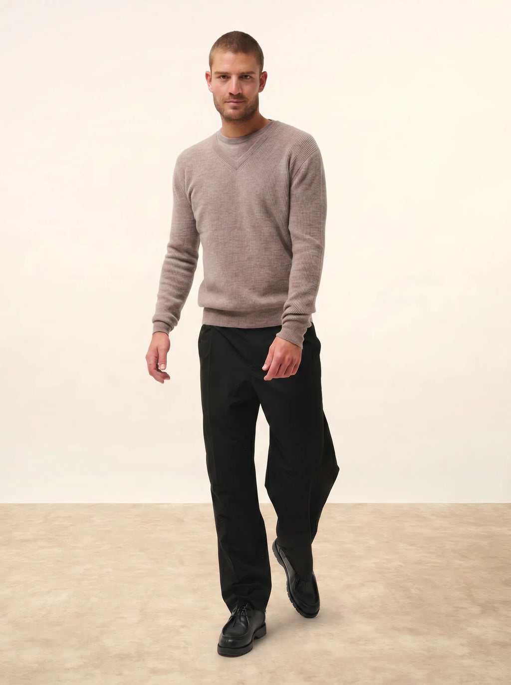 MEVRON Pullover V-Ausschnitt Caribou meliert