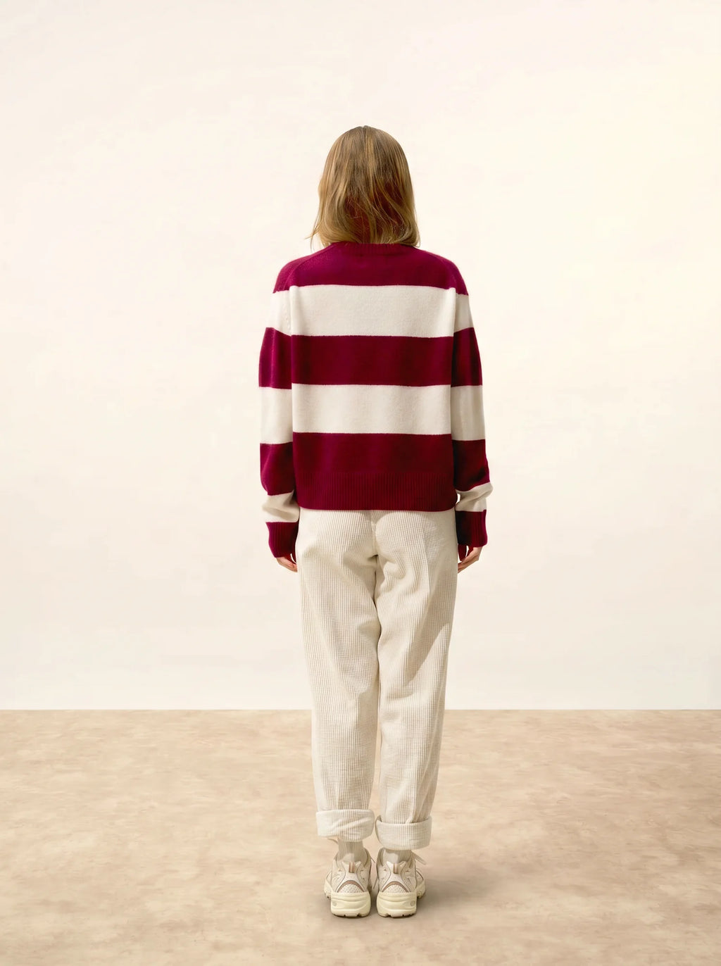 AMARANTE Pullover Rundhalsausschnitt 6-fädig Bordeaux und Elfenbein