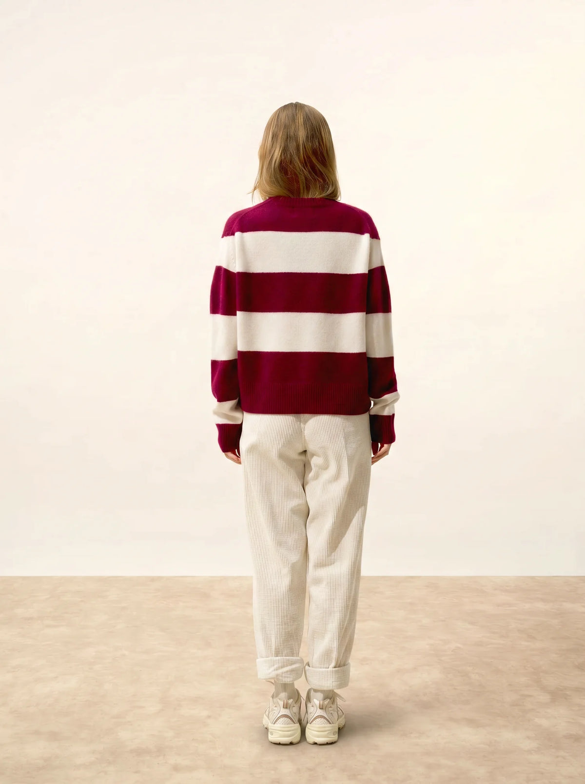AMARANTE Pullover Rundhalsausschnitt 6-fädig Bordeaux und Elfenbein