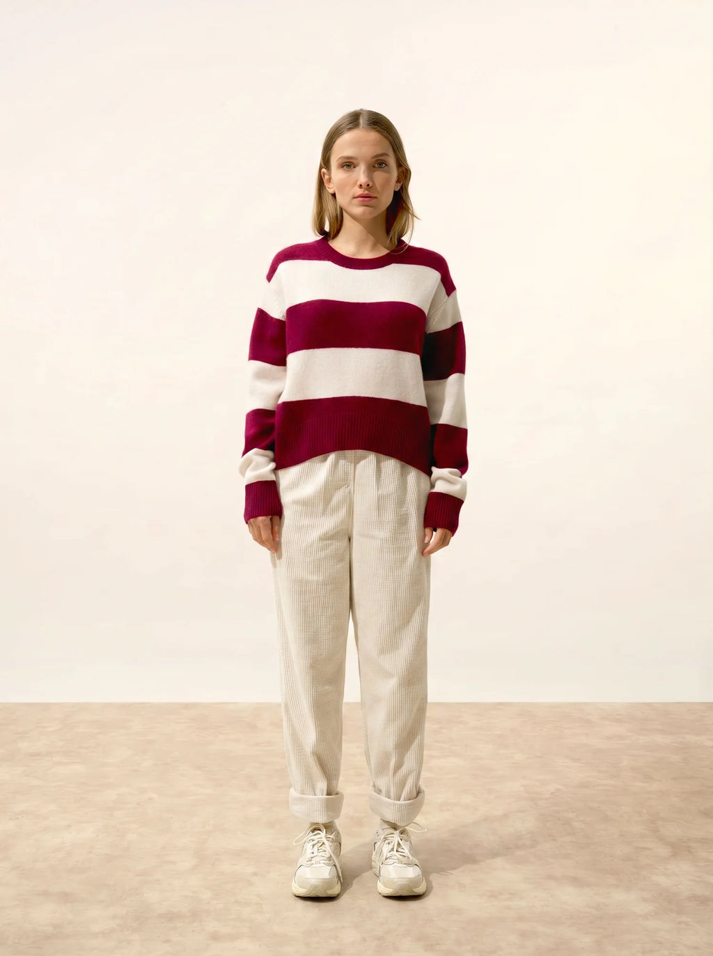 AMARANTE Pullover Rundhalsausschnitt 6-fädig Bordeaux und Elfenbein