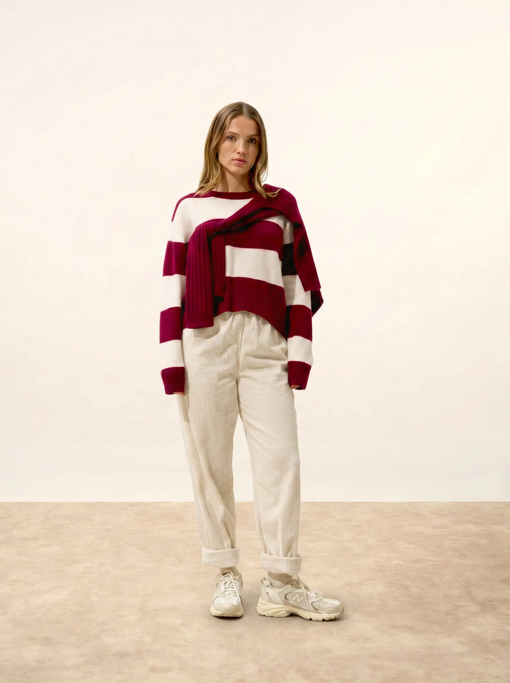 AMARANTE Pullover Rundhalsausschnitt 6-fädig Bordeaux und Elfenbein