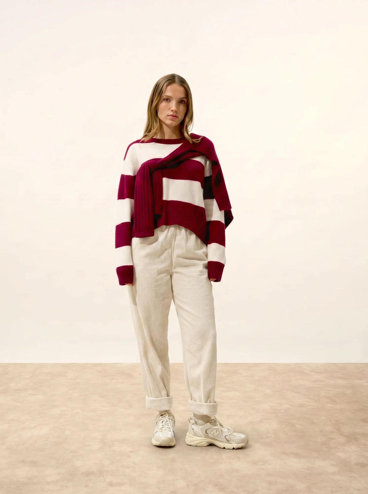 AMARANTE Pullover Rundhalsausschnitt 6-fädig Bordeaux und Elfenbein