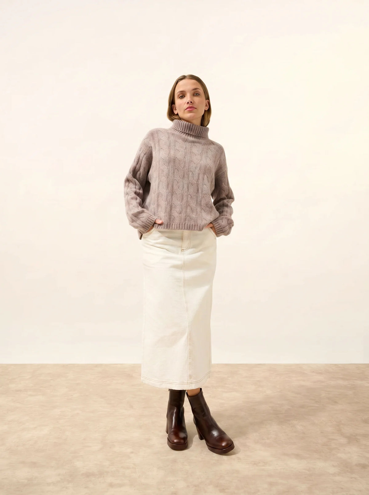 ALESSIA Pull Col Roulé 6 Fils Caribou Chiné