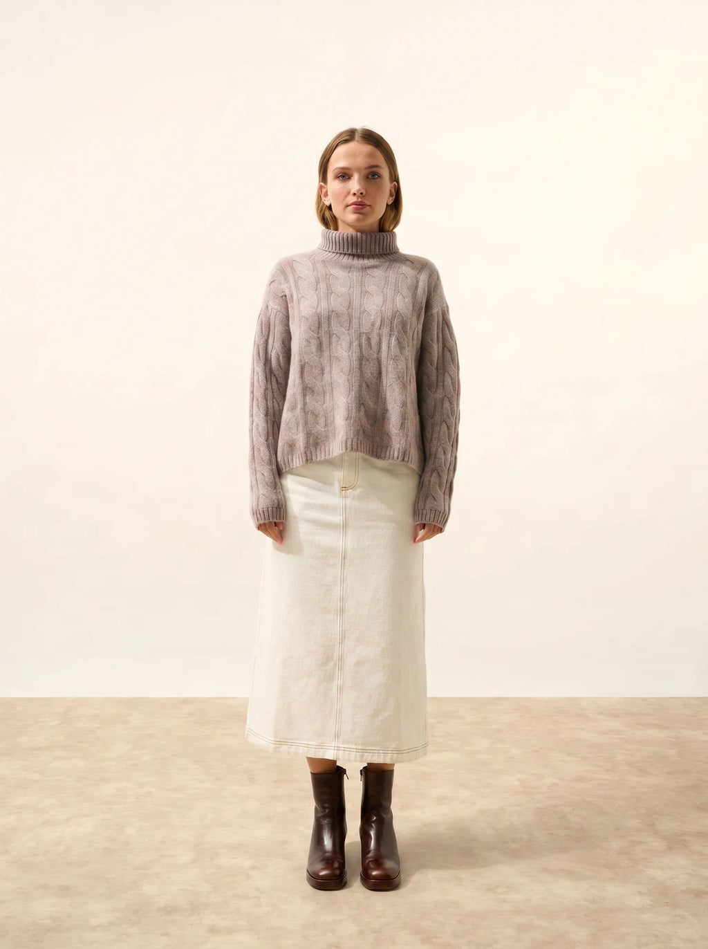 ALESSIA Pullover Rollkragen 6-fädig Caribou meliert