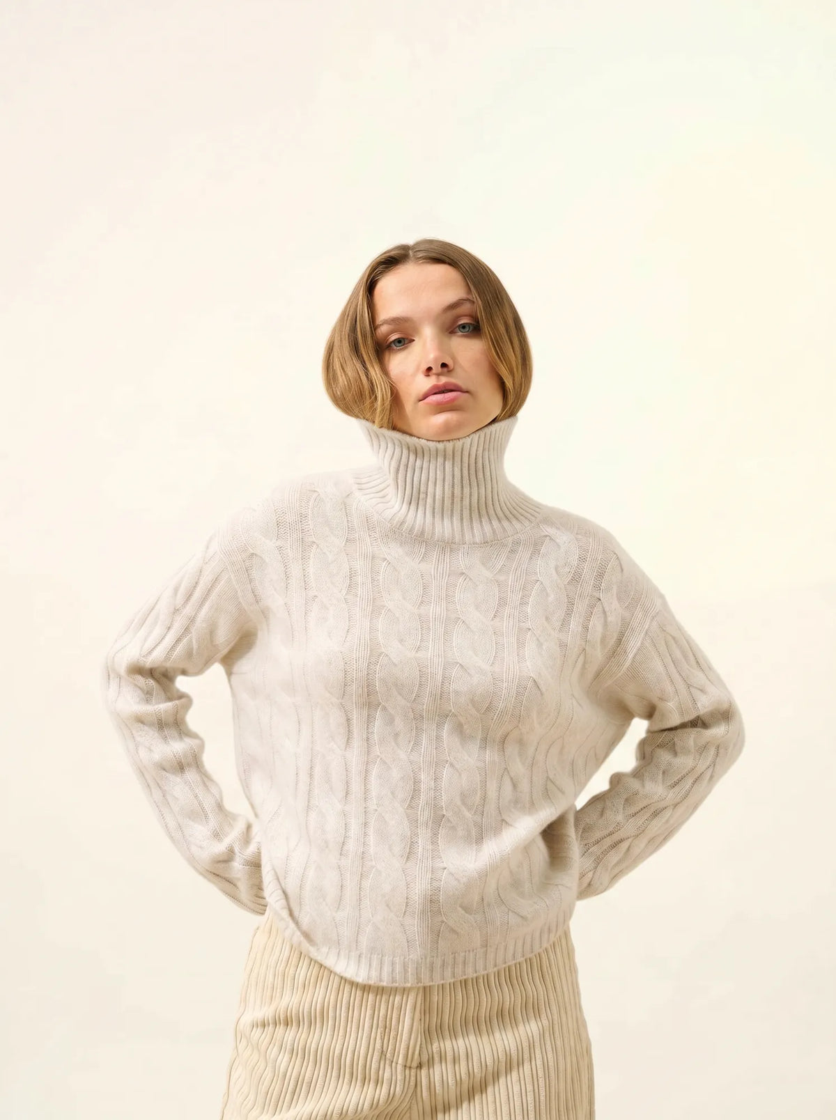 ALESSIA Pull Col Roulé 6 Fils Gris Perle Chiné