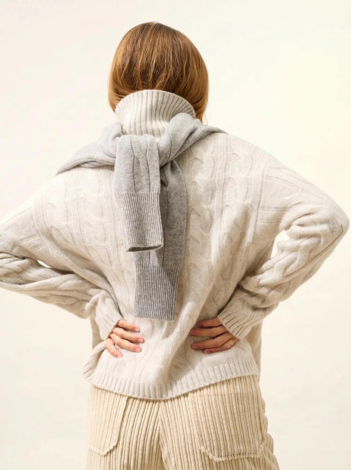 ALESSIA Pull Col Roulé 6 Fils Gris Perle Chiné