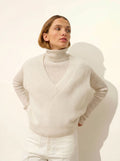 VIVIANA Pull Col V sans Manches 4 Fils Blanc Chiné