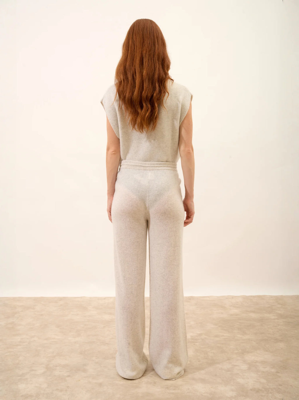 LUCIANA Pantalon Large Gris Perle Chiné et Ivoire