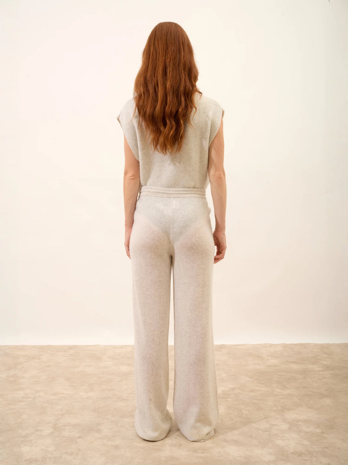 LUCIANA Pantalon Large Gris Perle Chiné et Ivoire