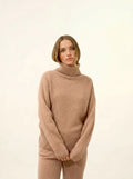 ISERIA Pull Col Roulé 4 Fils Camel Chiné