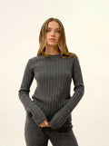 LORANA Pull Col Rond 4 Fils Anthracite Chiné