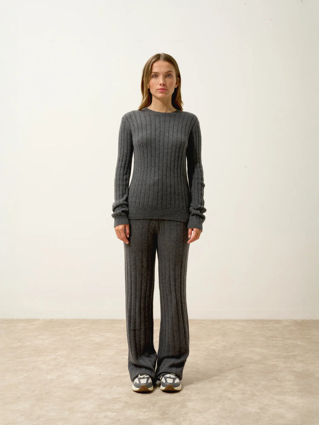 LORANA Pull Col Rond 4 Fils Anthracite Chiné