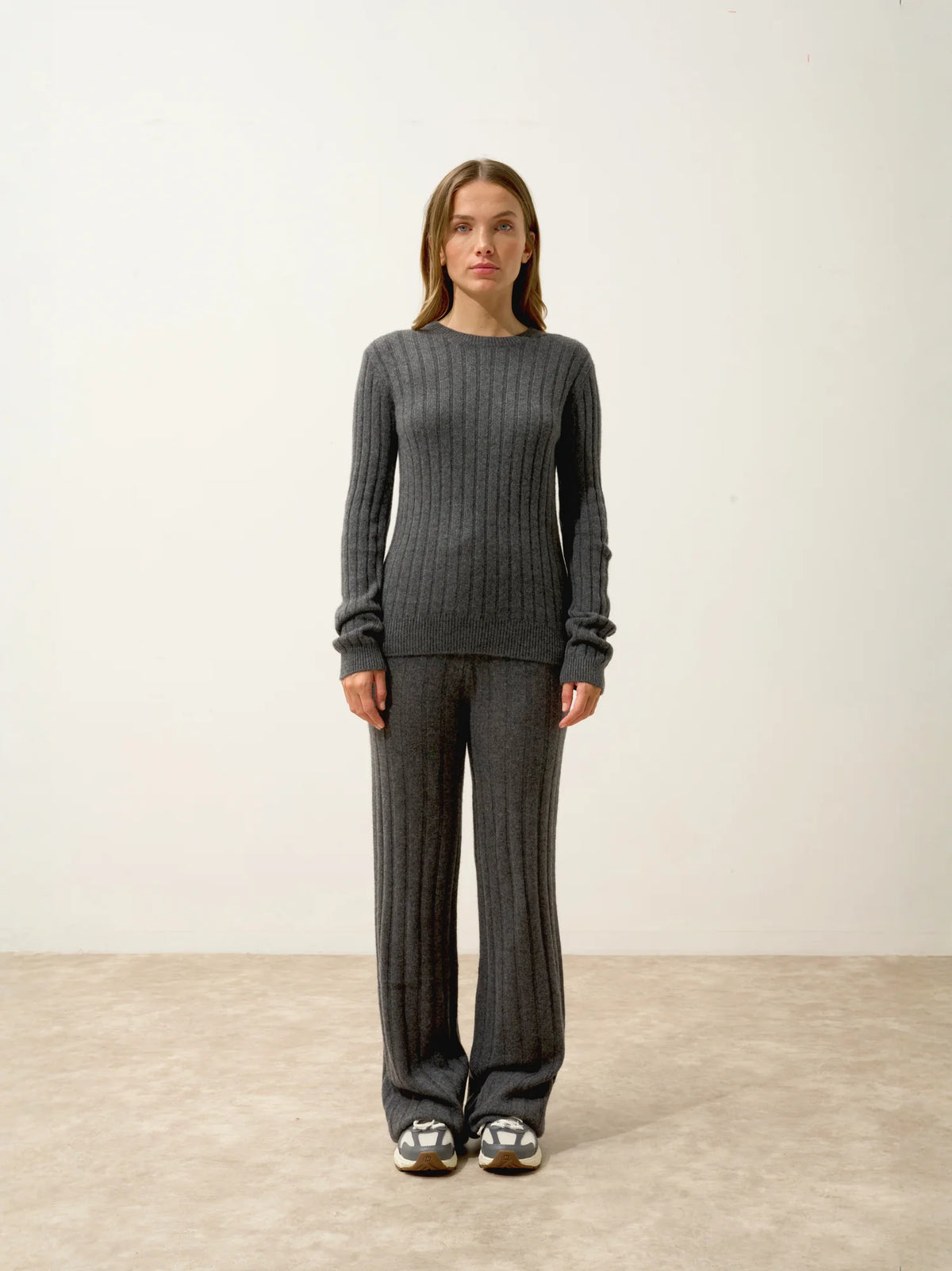 LORANA Pull Col Rond 4 Fils Anthracite Chiné