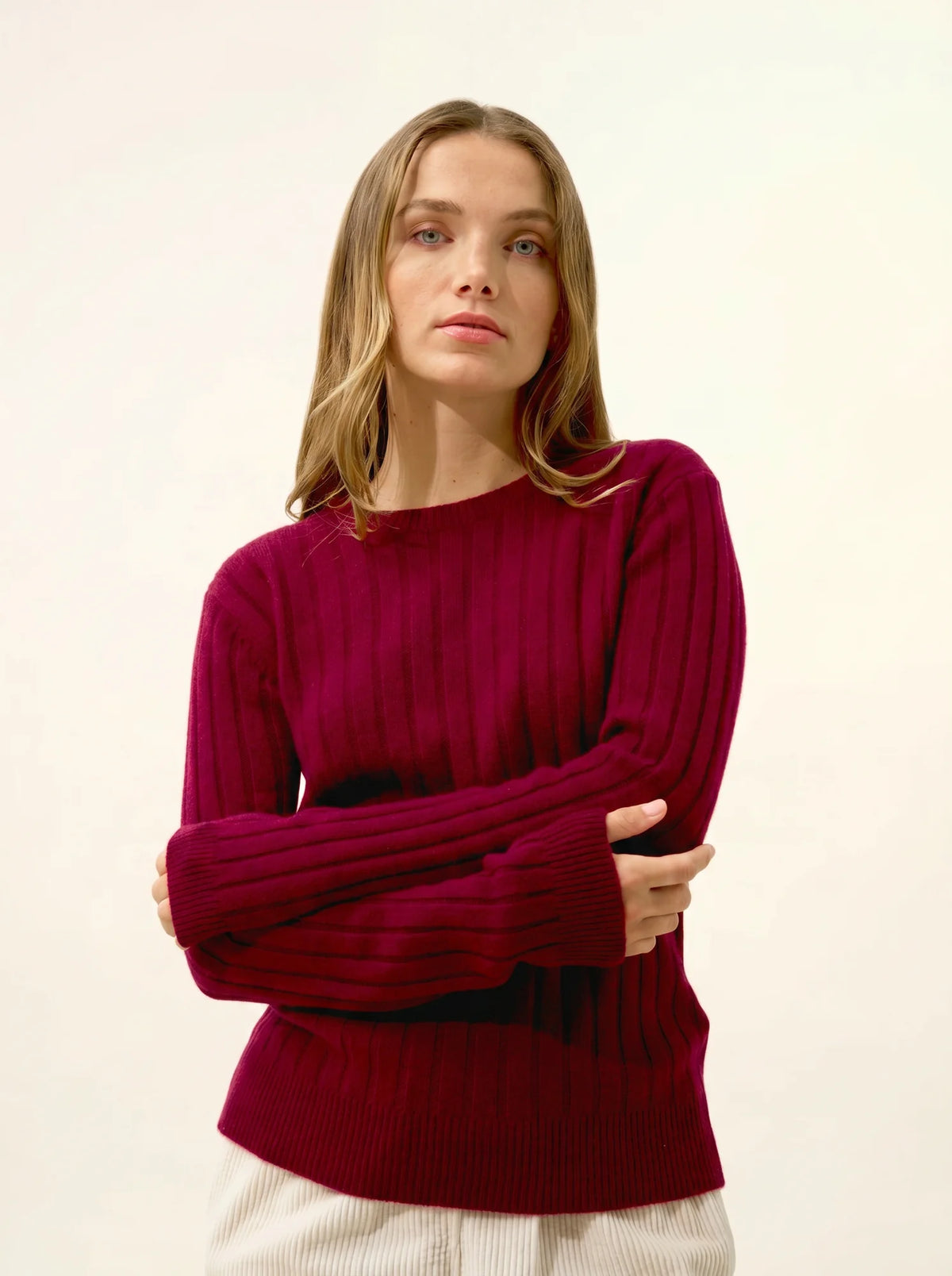 LORANA Pull Col Rond 4 Fils Bordeaux