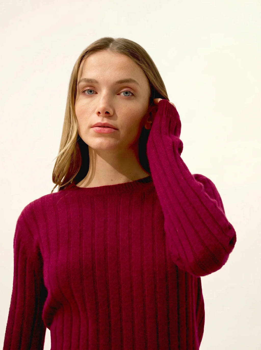 LORANA Pull Col Rond 4 Fils Bordeaux