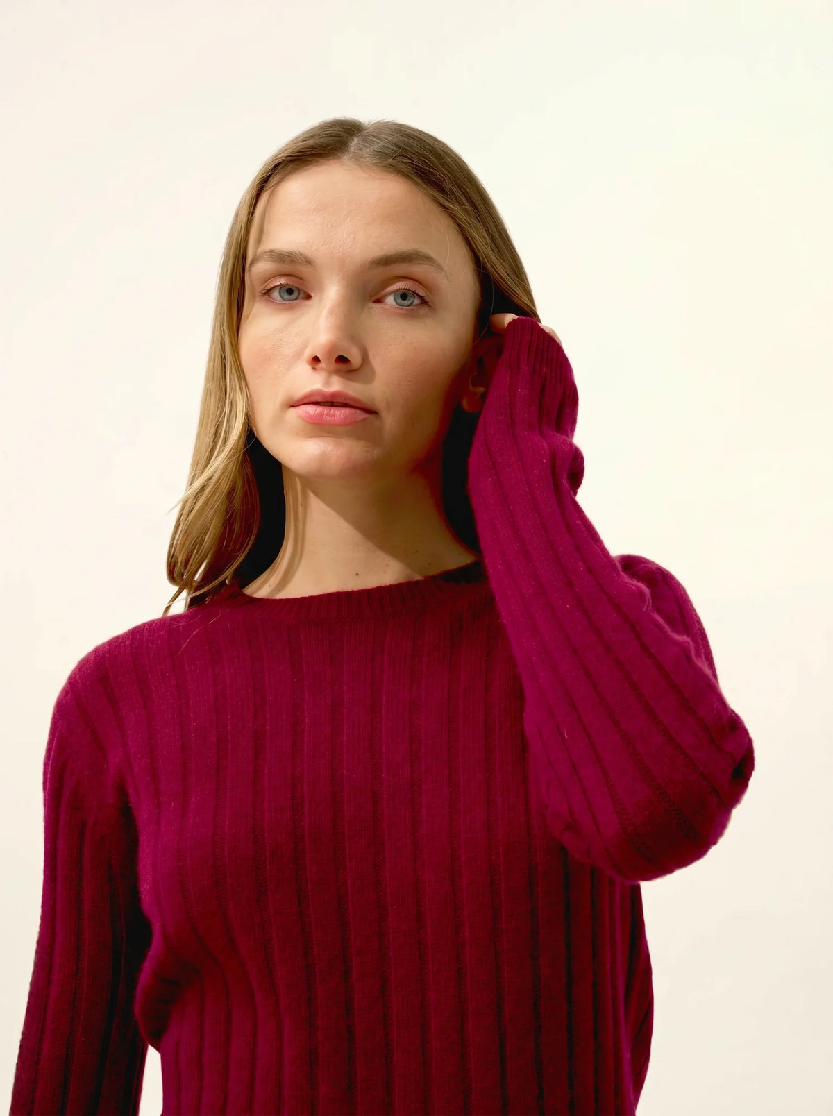 LORANA Pull Col Rond 4 Fils Bordeaux