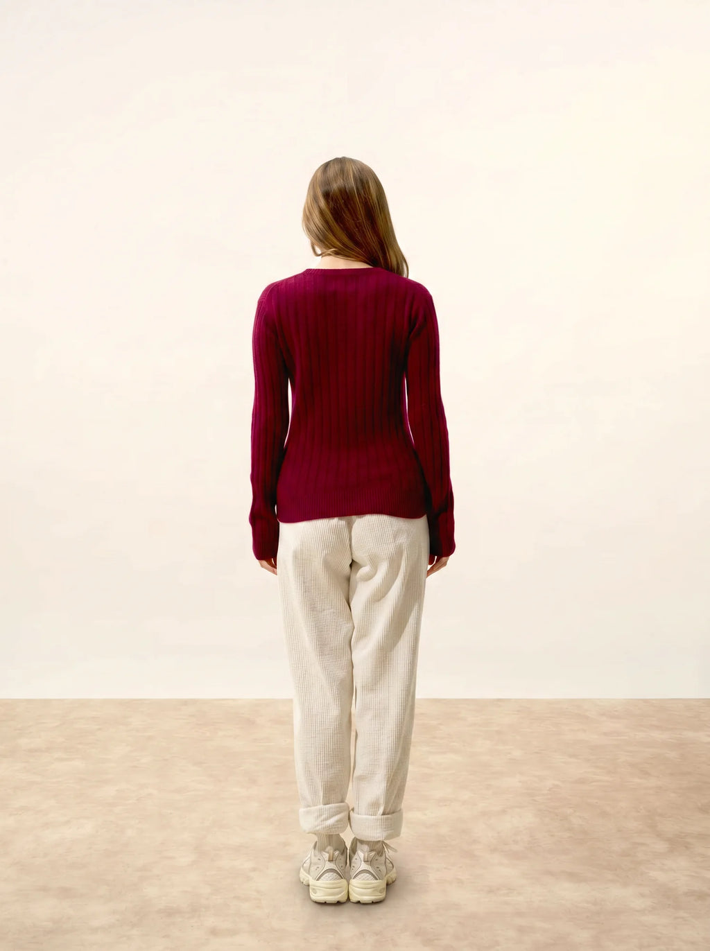 LORANA Pull Col Rond 4 Fils Bordeaux