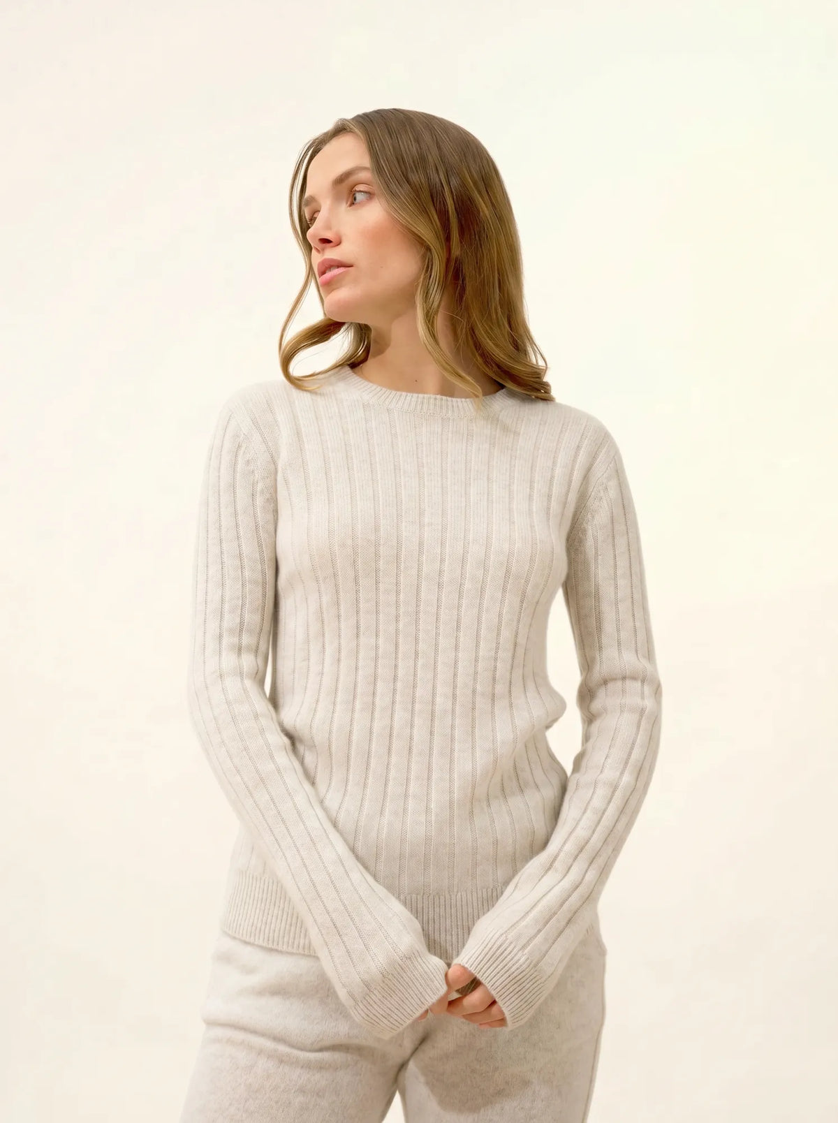 LORANA Sweater Crew Neck 4 Ply Heather Pearl Grey