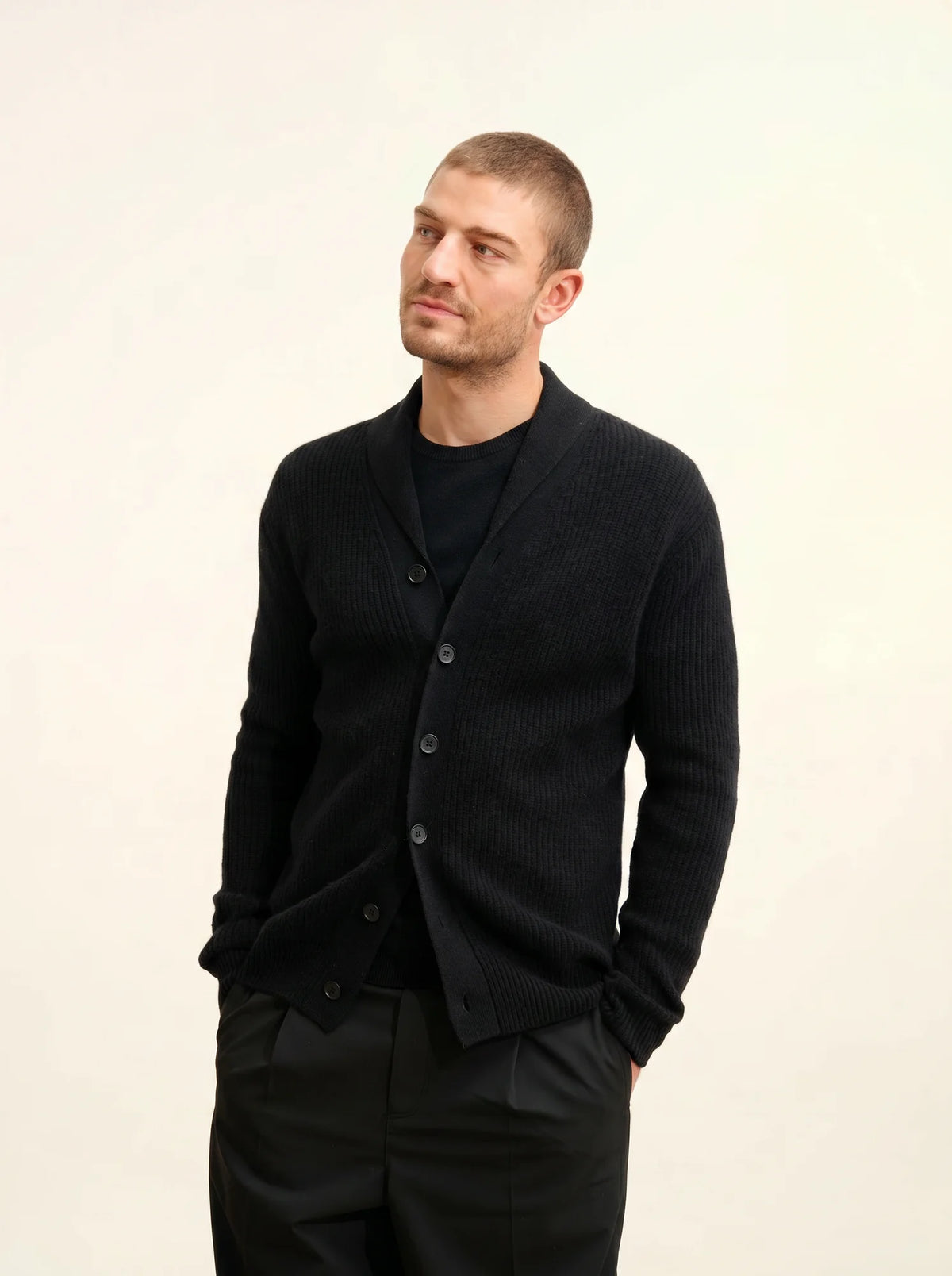 SANJI Jacket Buttoned Shawl Collar 4 Ply Black