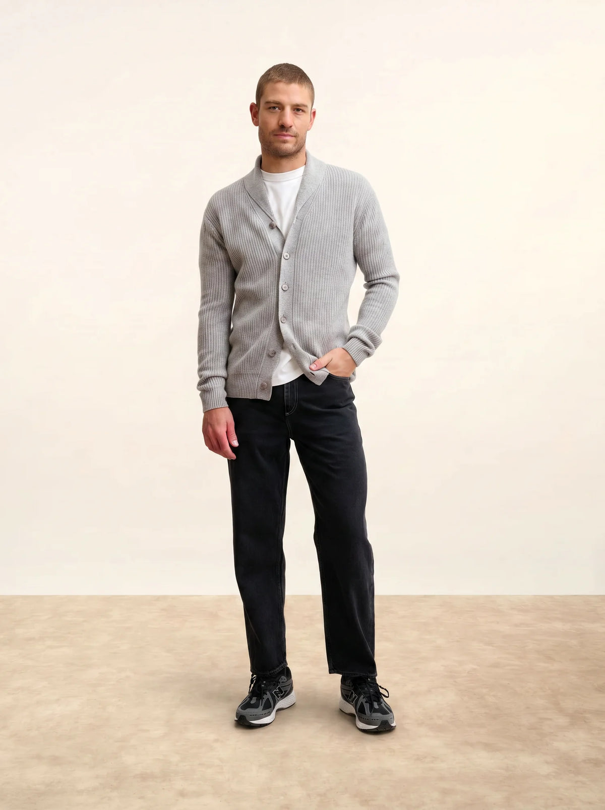 SANJI Jacket Buttoned Shawl Collar 4 Ply Heather Cloud