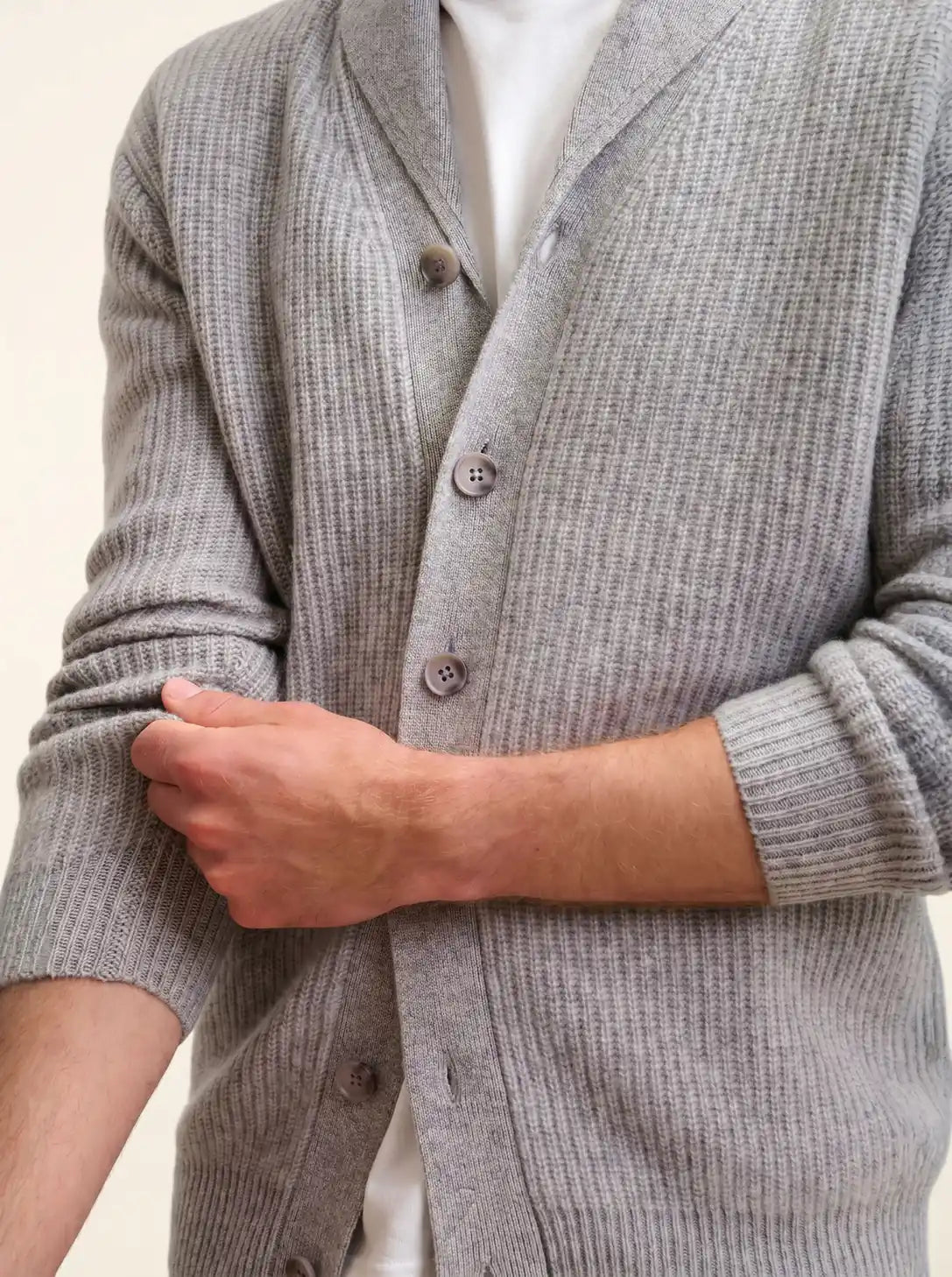 SANJI Jacket Buttoned Shawl Collar 4 Ply Heather Cloud