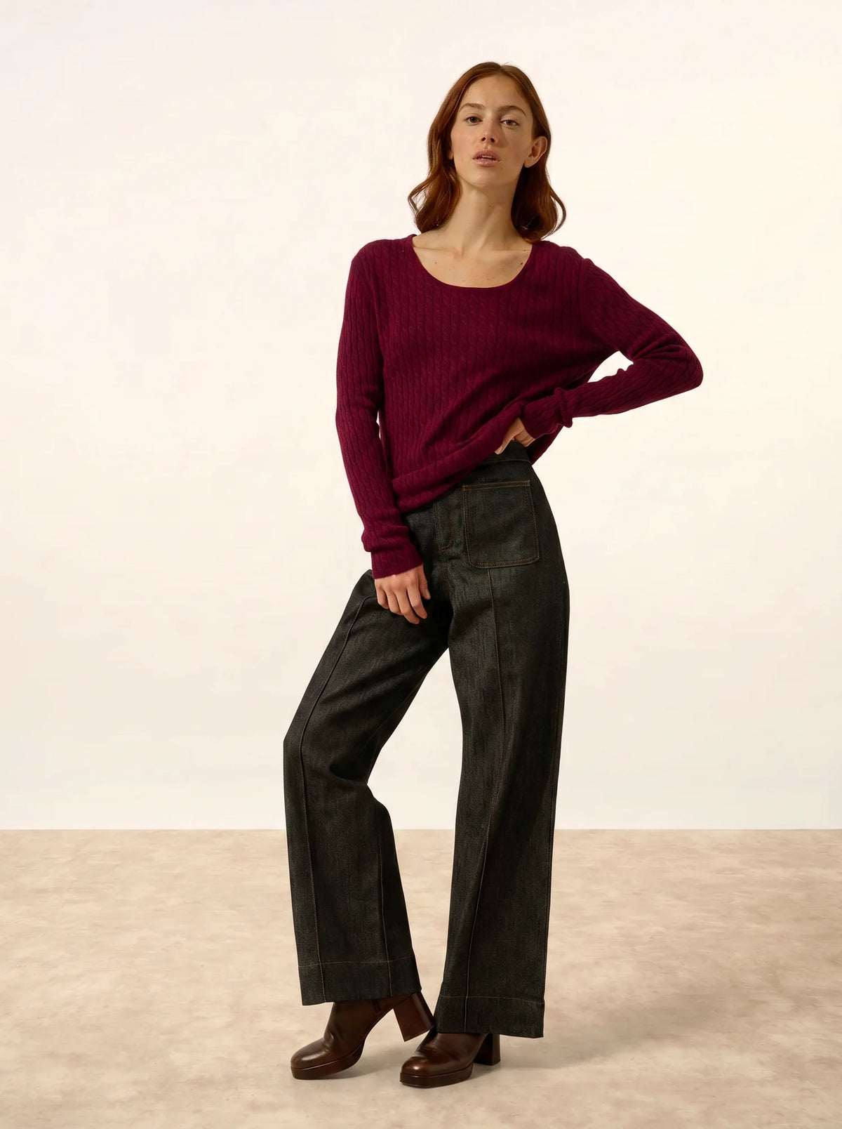 RELINA Sweater Boat Neck Burgundy