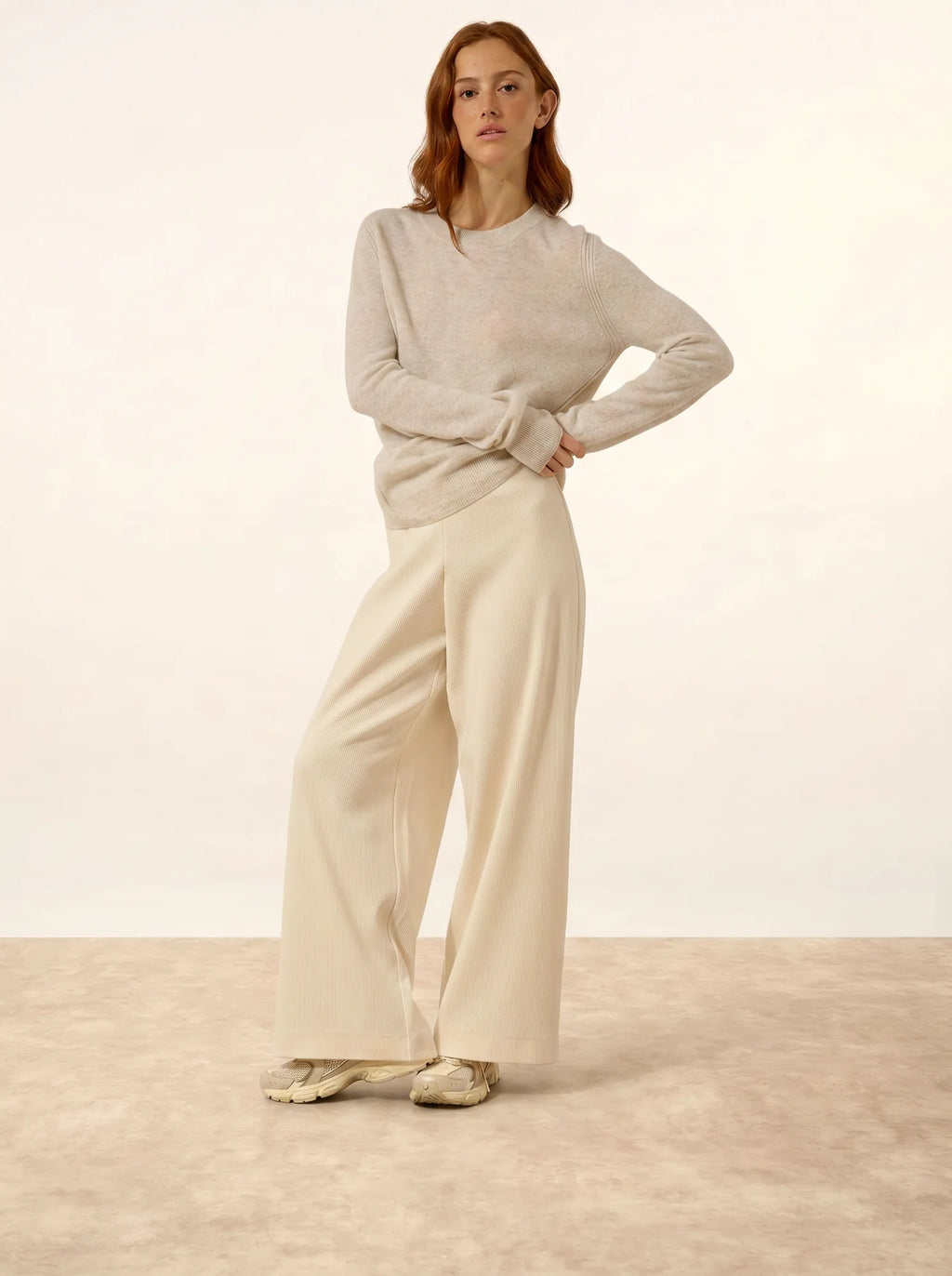 LUNERA Pull Col Rond Gris Perle Chiné