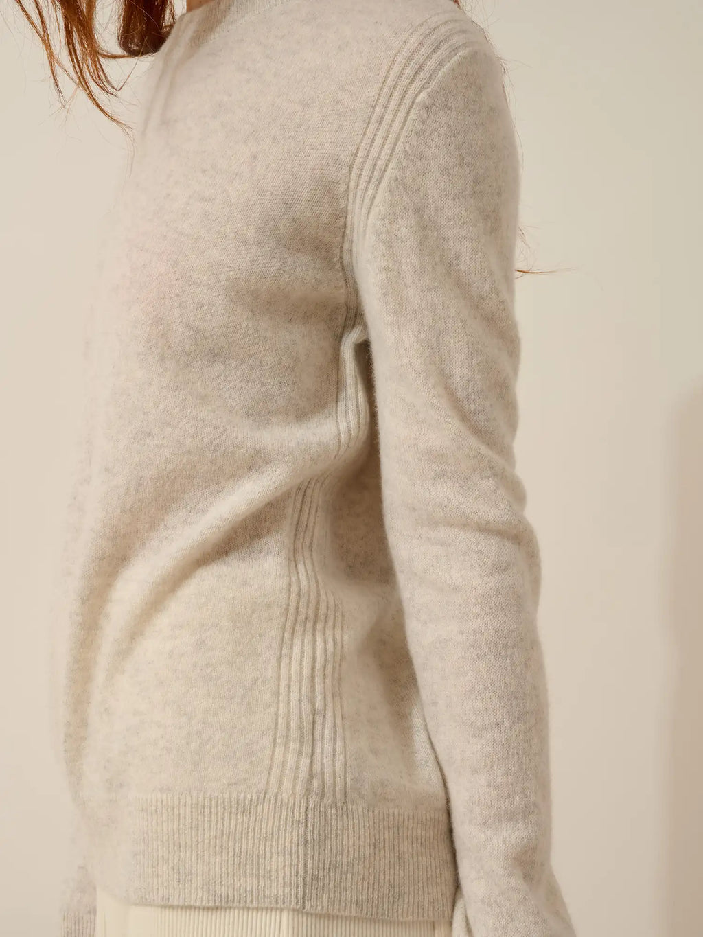 LUNERA Pull Col Rond Gris Perle Chiné