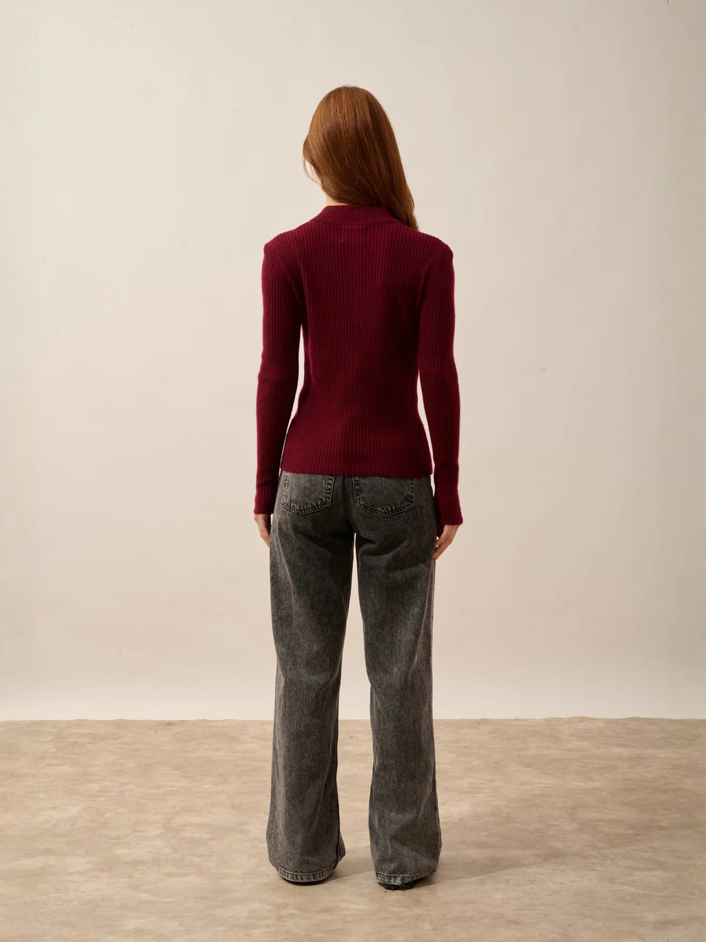 CASSILDA Pullover Truckerkragen Bordeaux und Anthrazit meliert